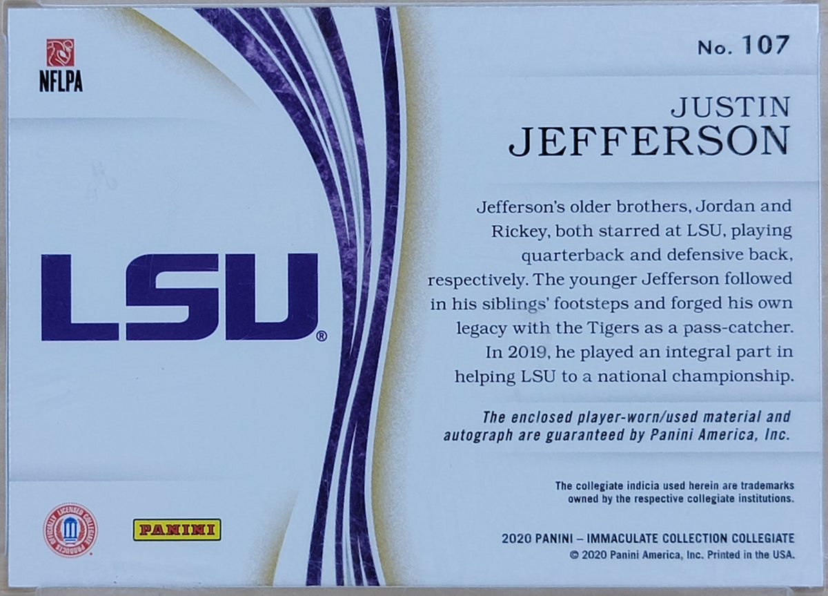 2020 Immaculate Collection Collegiate Justin Jefferson Auto #107 Game-Worn Patch /25
