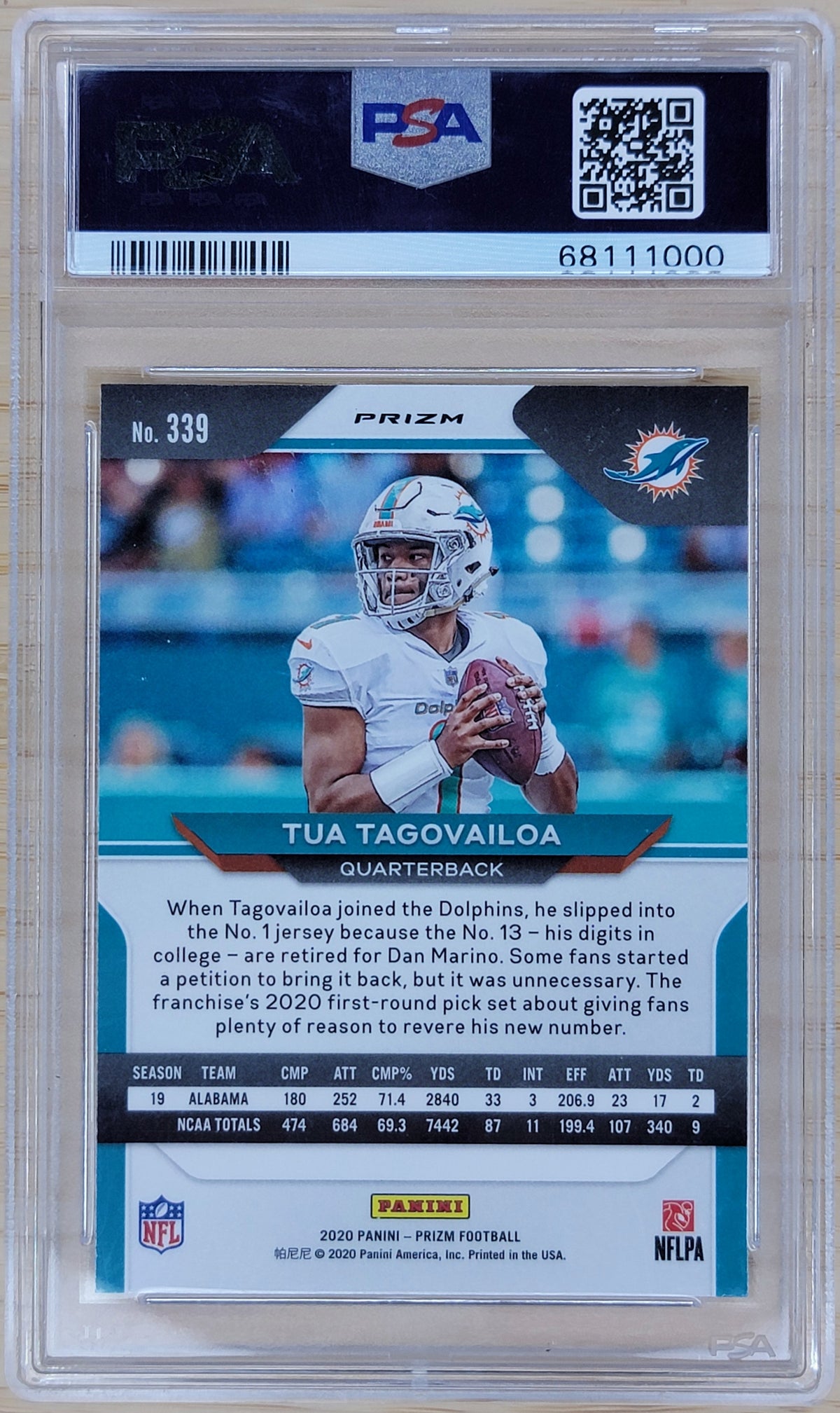 2020 Prizm Tua Tagovailoa #339 Silver Prizm PSA Gem Mint 10-2