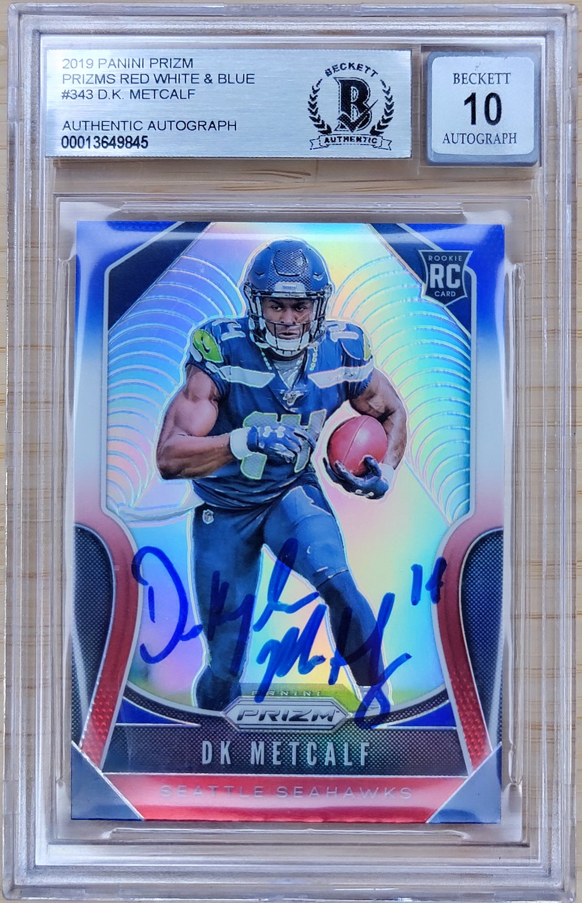 2019 Prizm DK Metcalf #343 Red White & Blue Beckett Authentic Auto 10-1