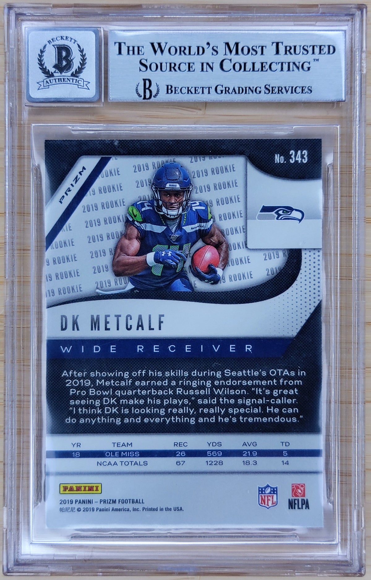 2019 Prizm DK Metcalf #343 Red White & Blue Beckett Authentic Auto 10-2