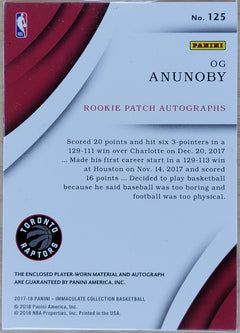 2017-18 Panini Immaculate Collection Og Anunoby Rookie Patch Auto /99 #125-2
