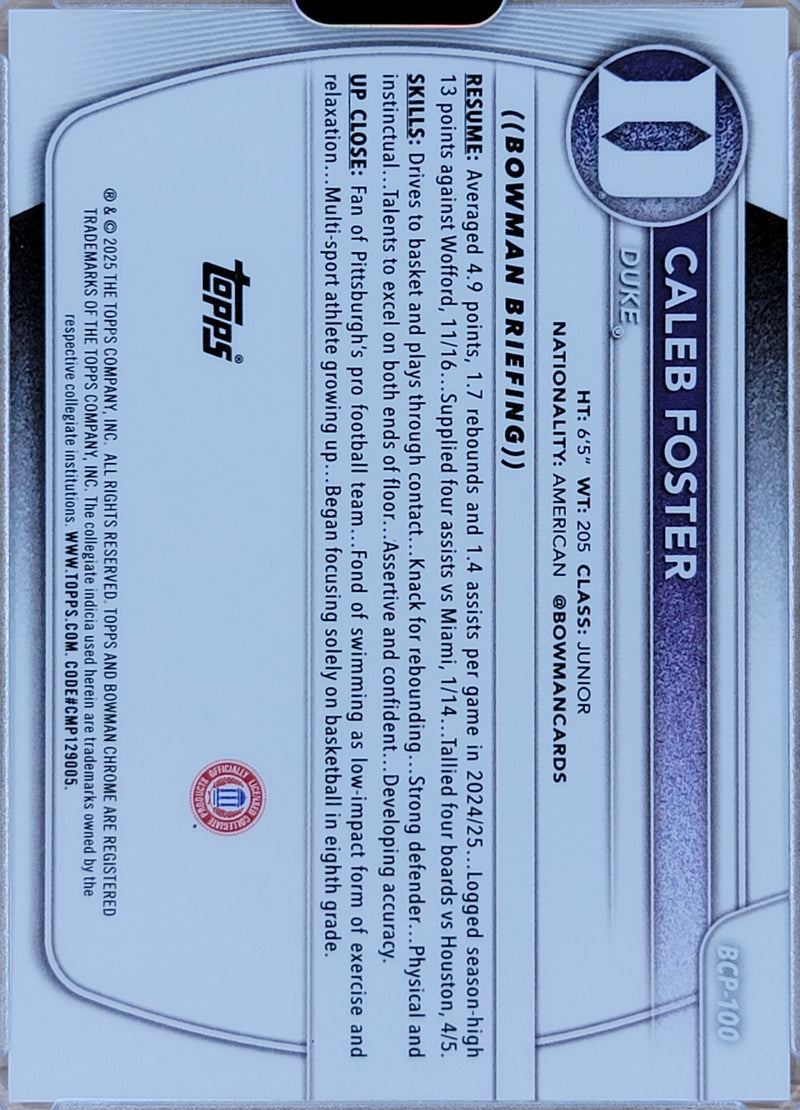 2025 Topps Bowman Chrome Caleb Foster Mojo Rose Gold 1 of 1 #BCP-100-2
