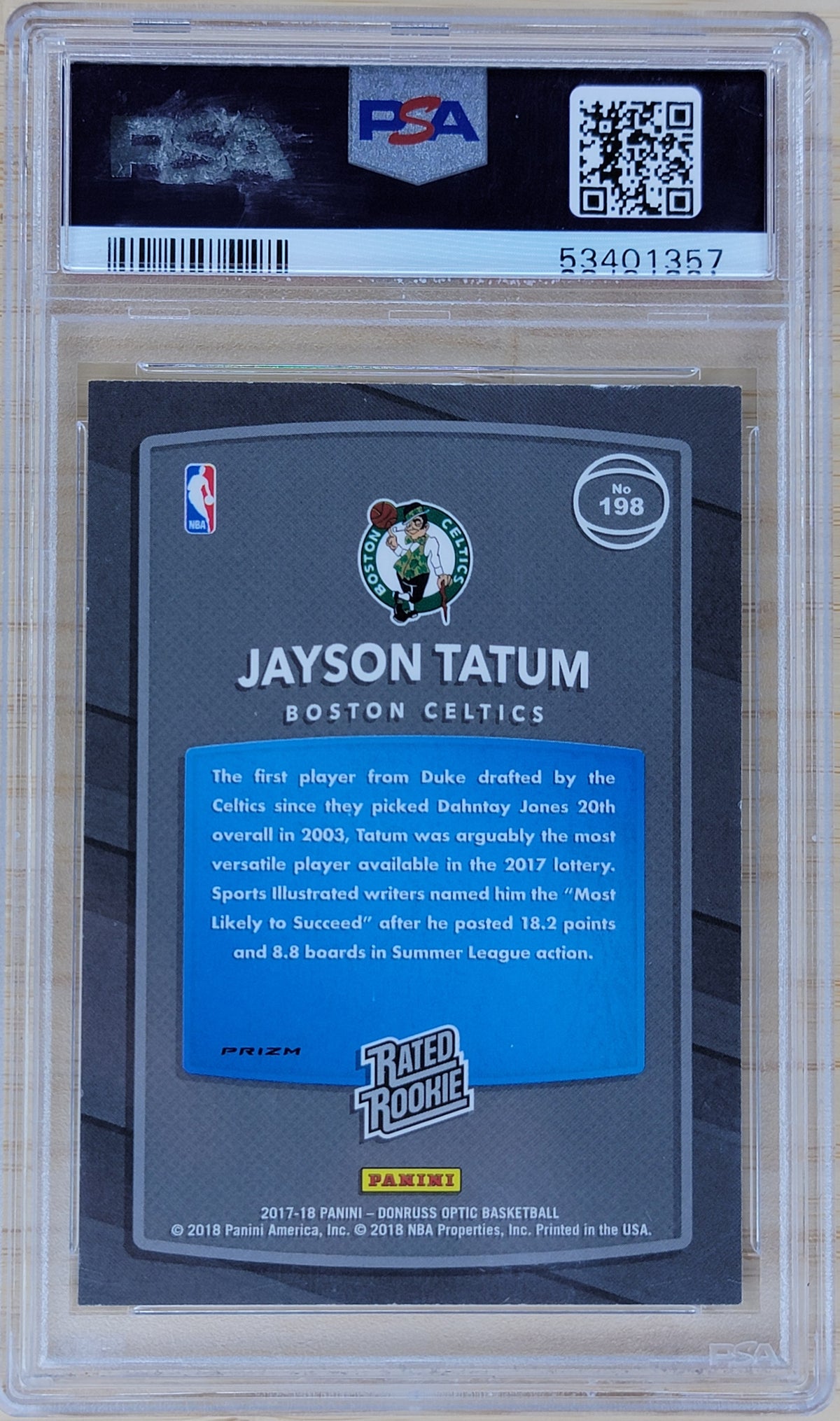 2017 Panini Donruss Optic Jayson Tatum Holo #198 PSA 9-2