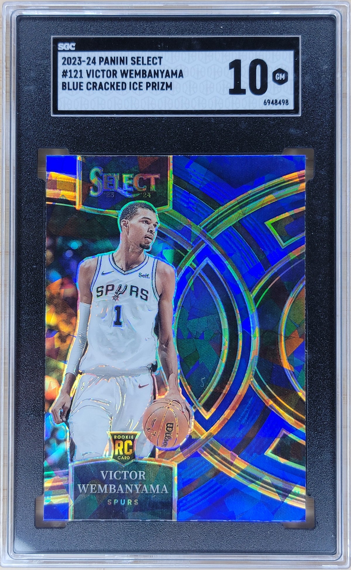 2023-24 Panini Select Victor Wembanyama Blue Cracked Ice Prizm #121 SGC 10