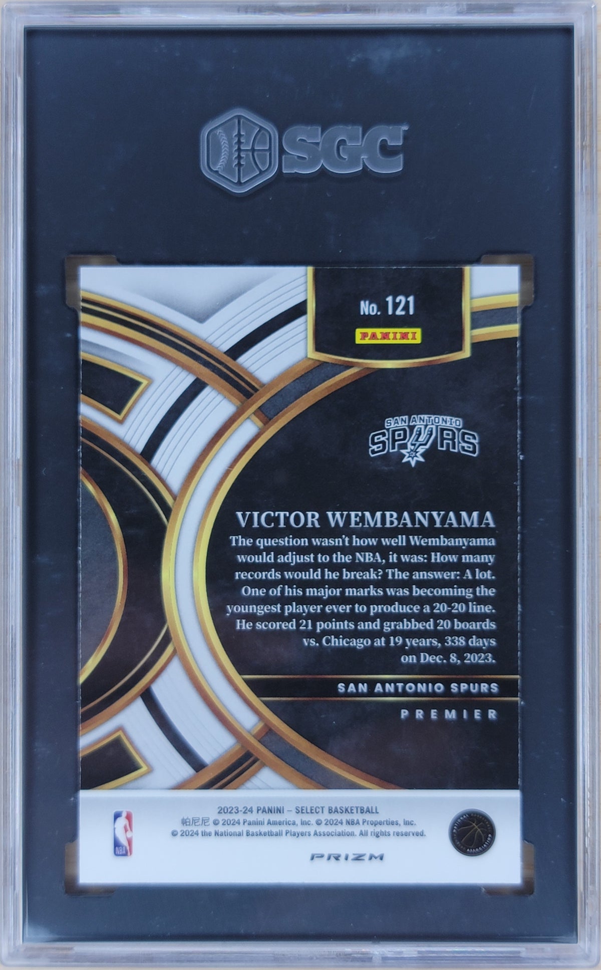2023-24 Panini Select Victor Wembanyama Blue Cracked Ice Prizm #121 SGC 10-2