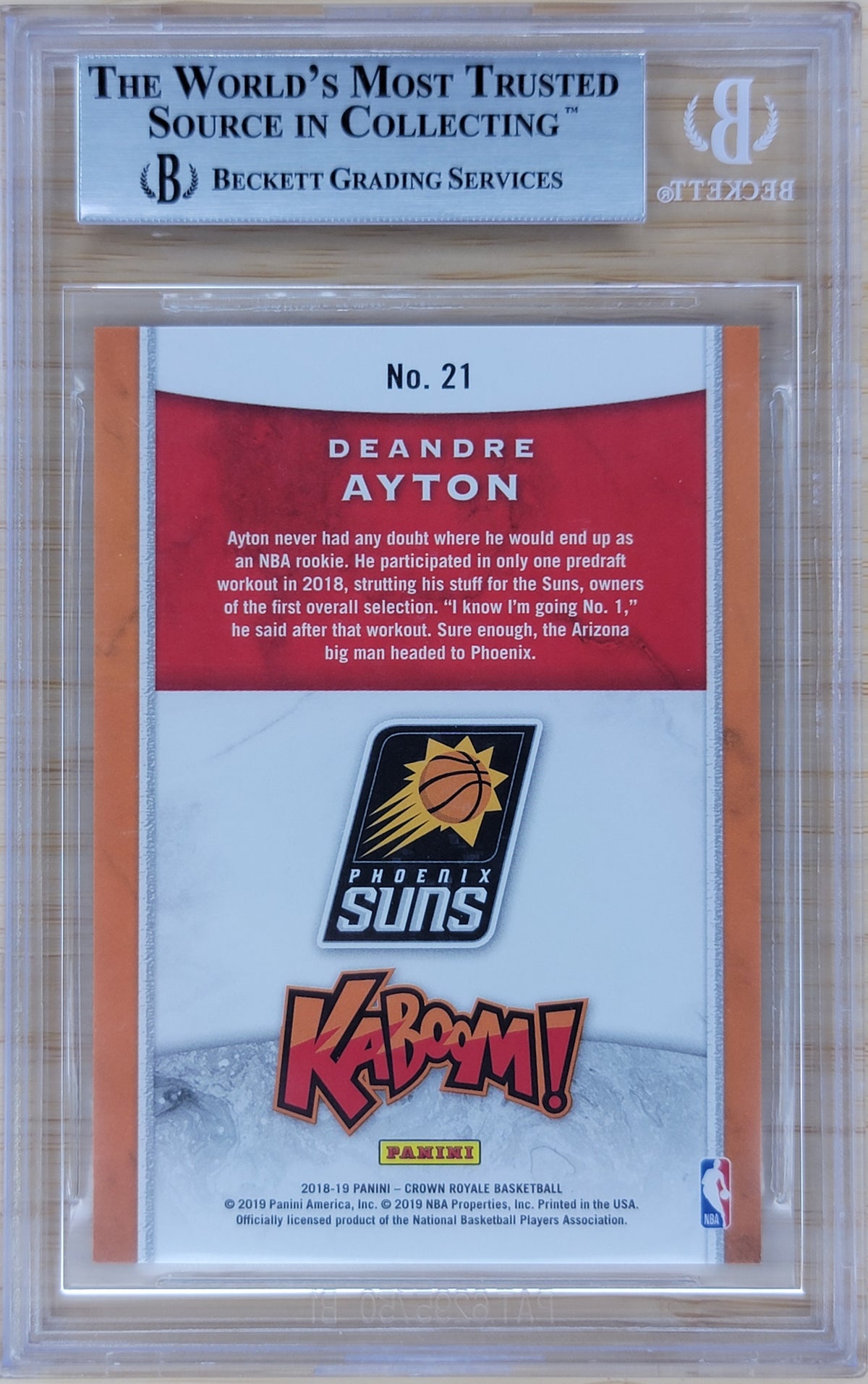2018-19 Crown Royale Kaboom! Deandre Ayton #21 Beckett 9