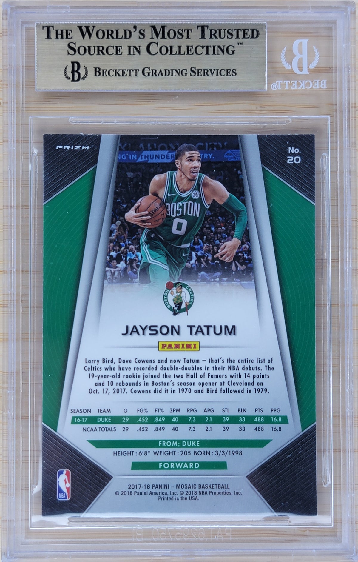 2017-18 Panini Prism Mosaic Orange Jayson Tatum #20 Beckett 9.5-2