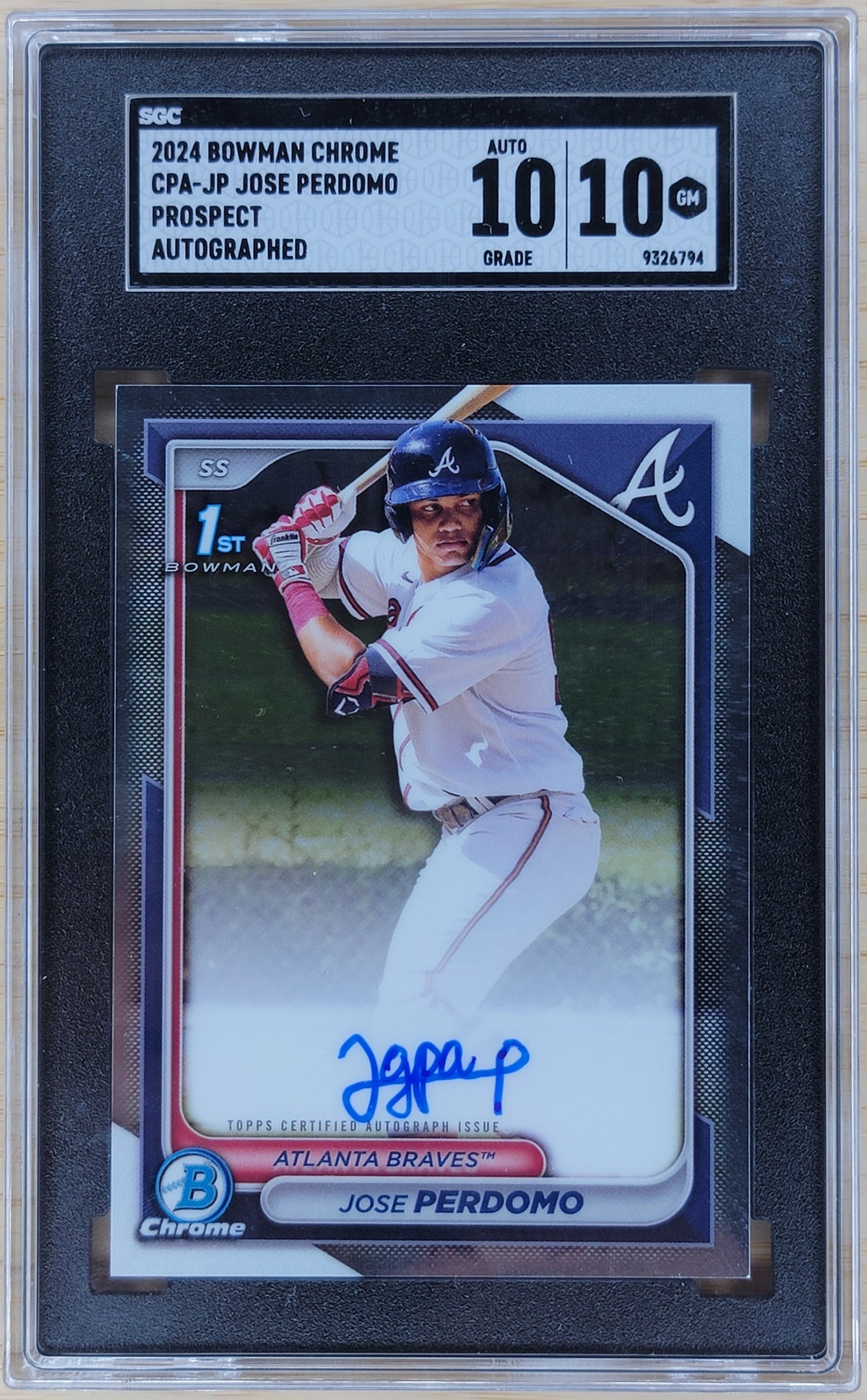 2024 Bowman Chrome Jose Perdomo Prospect Auto #CPA-JP SGC Auto 10 Card 10