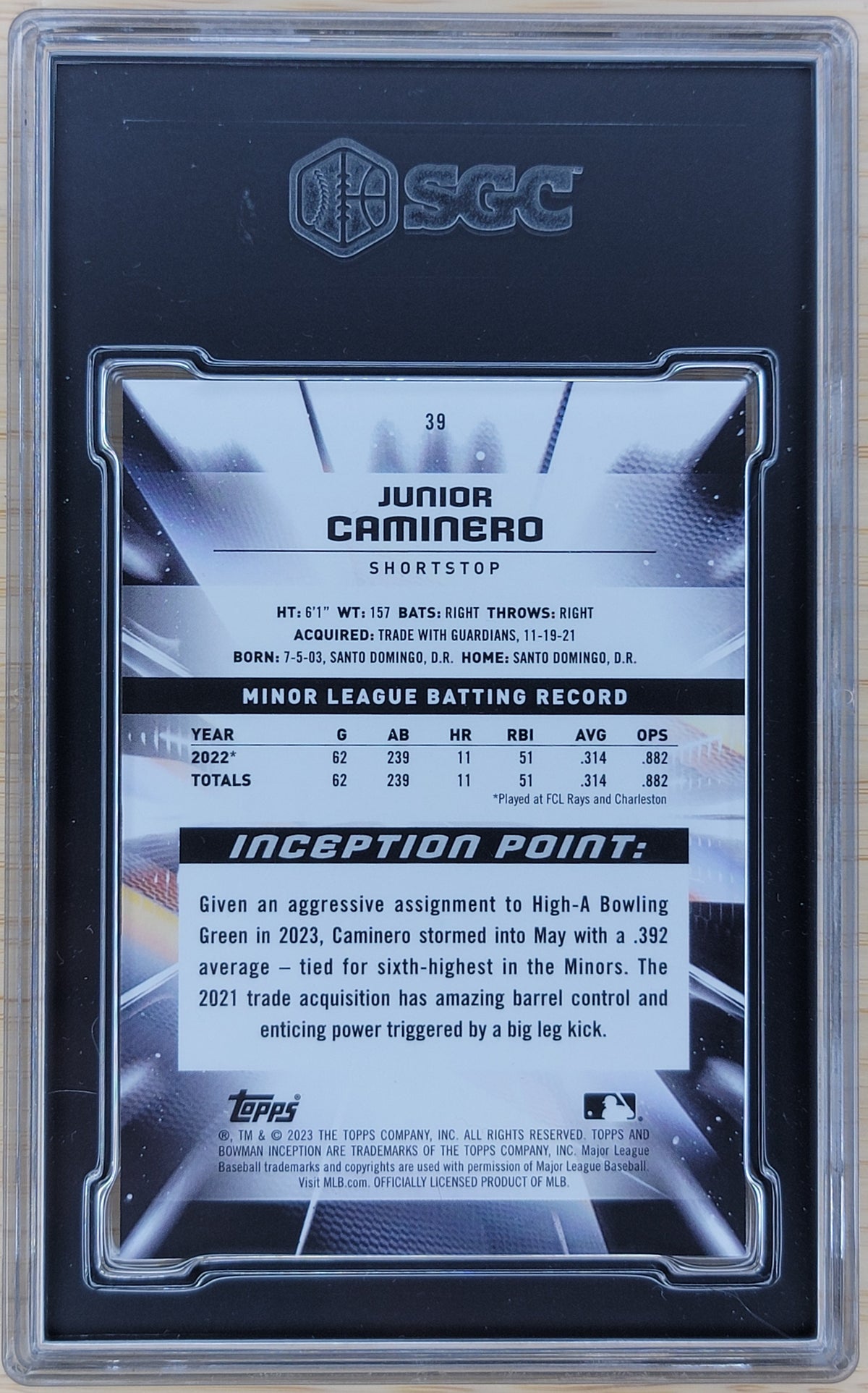2023 Bowman Inception Junior Caminero #39 SGC 9.5