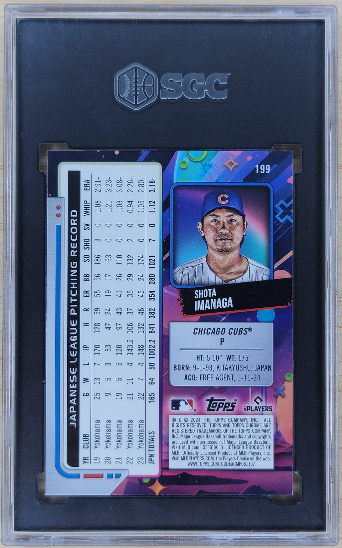 2024 Topps Cosmic Chrome Shota Imanaga Nucleus Refractor #199 SGC 10
