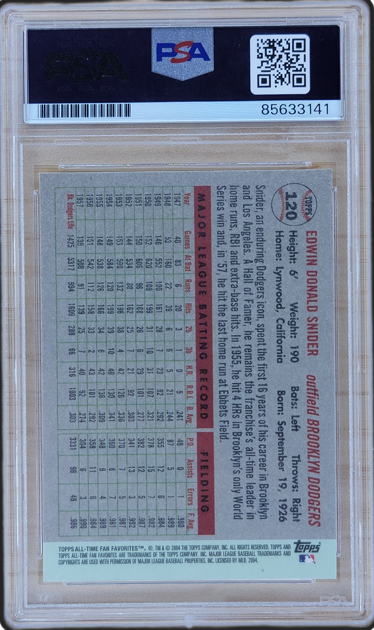 2004 Trading Card Duke Sinder #120 PSA Authentic Auto