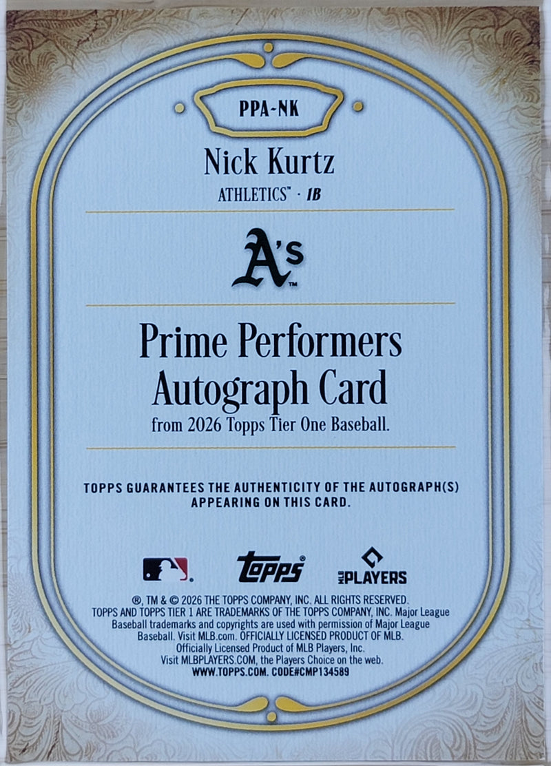 2026 Topps Tier One Nick Kurtz Blue Certified Auto /75 #PPA-NK-2