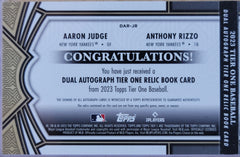 2023 Topps Tier One Dual Auto Relic Book Aaron Judge, Anthony Rizzo /10 #DAR-JR-6