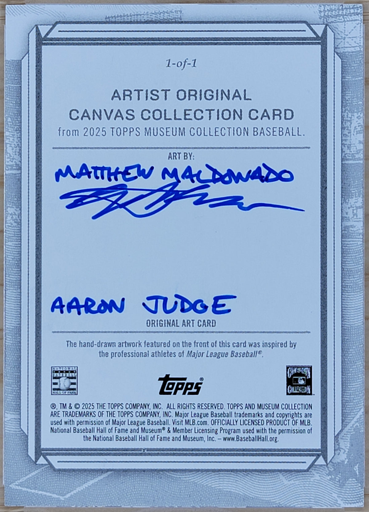 2025 Topps Museum Collection Artist Original Canvas Collection Card Aaron Judge 1 of 1