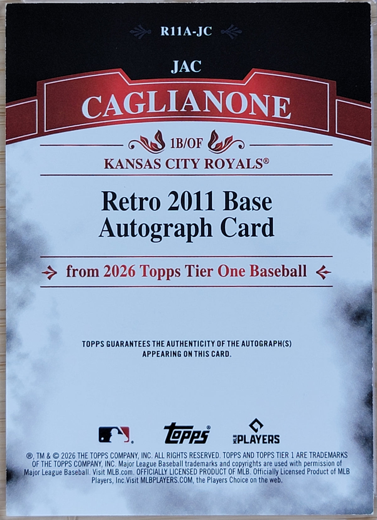 2026 Topps Tier One Baseball Retro 2011 Base Auto Card Jac Caglianone /25 #R11A-JC