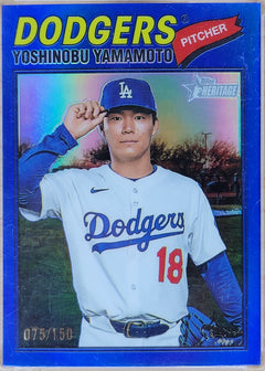 2026 Topps Heritage Yoshinobu Yamamoto Chrome Blue Refractor /150 #371-1