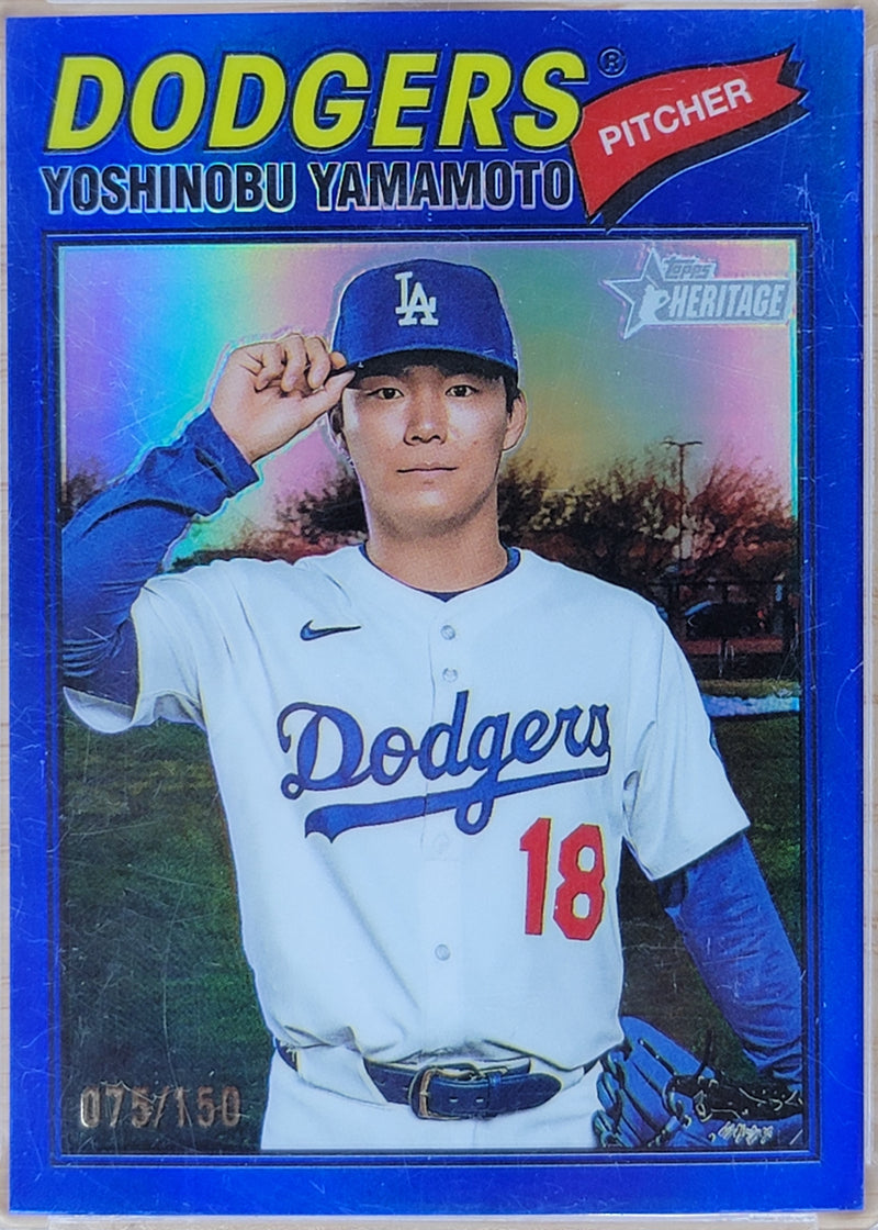 2026 Topps Heritage Yoshinobu Yamamoto Chrome Blue Refractor /150 #371-1