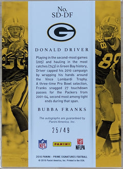 2016 Panini Prime Signatures Dual Donald Driver, Bubba Franks /49 #SD-DF-2
