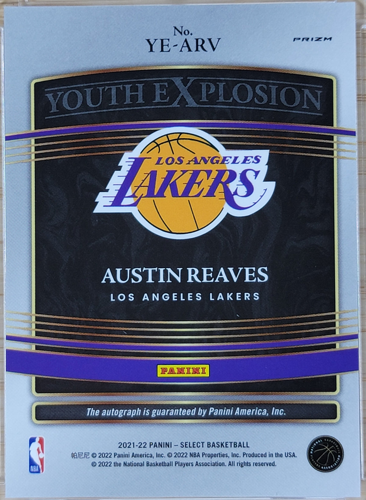 2021-22 Panini Select Austin Reaves RC Auto Youth Explosion Prizm YE-ARV Lakers