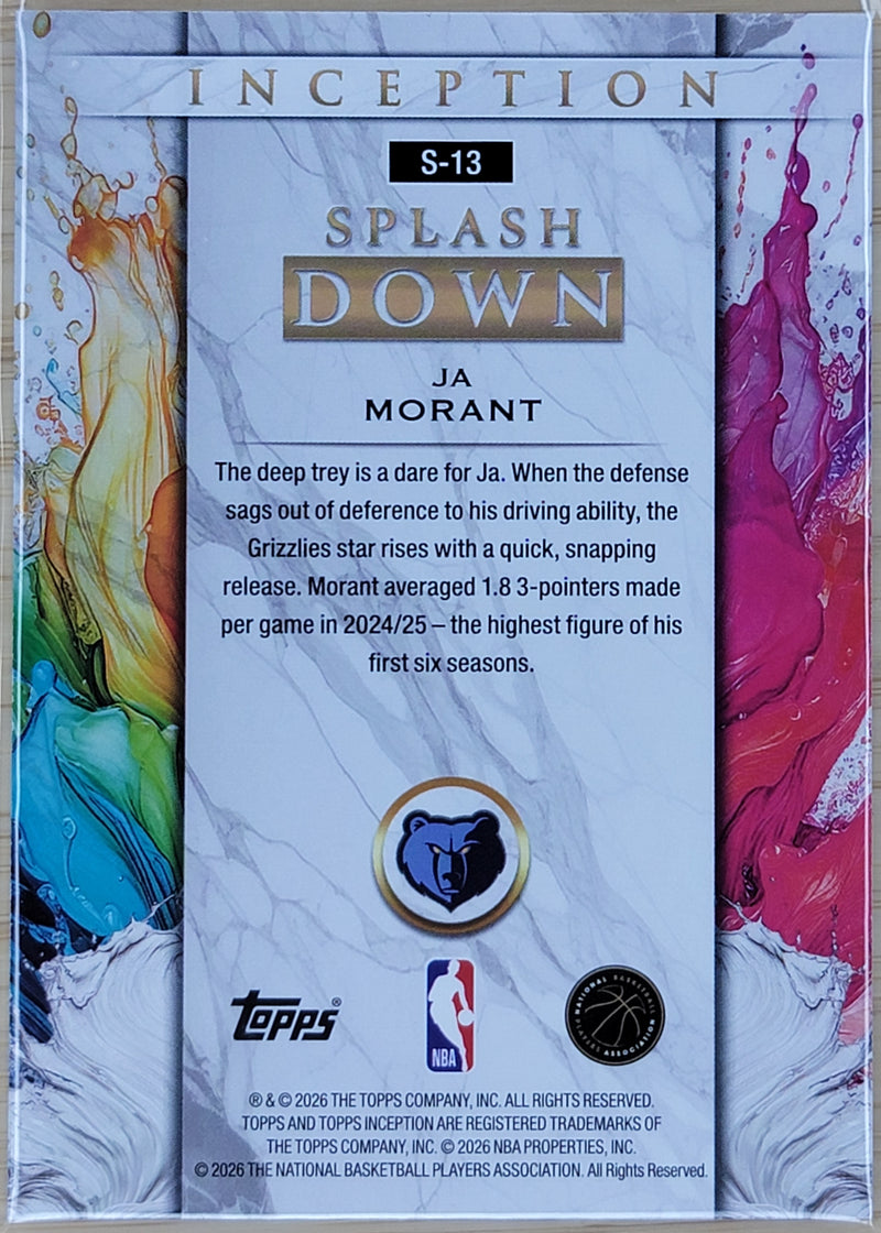 Ja Morant 2025-26 Topps Inception Splash Down SSP Memphis Grizzlies #S-13-2