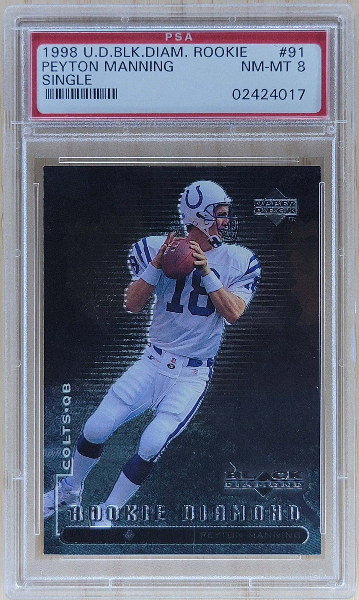 1998 Upper Deck Black Diamond Rookie Peyton Manning #91 PSA 8