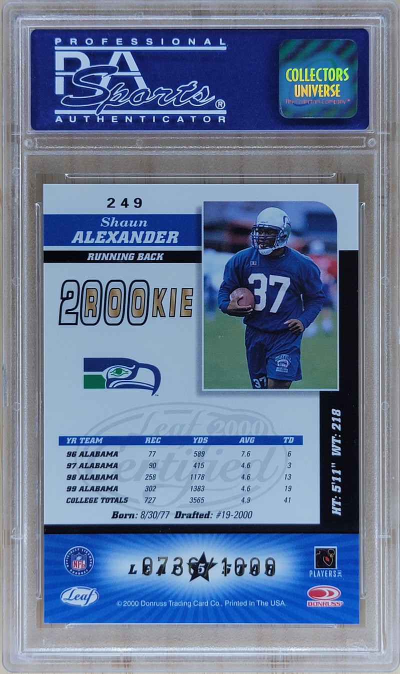 2000 Leaf Certified Shaun Alexander 5 Star /1000 #249 PSA 9-2