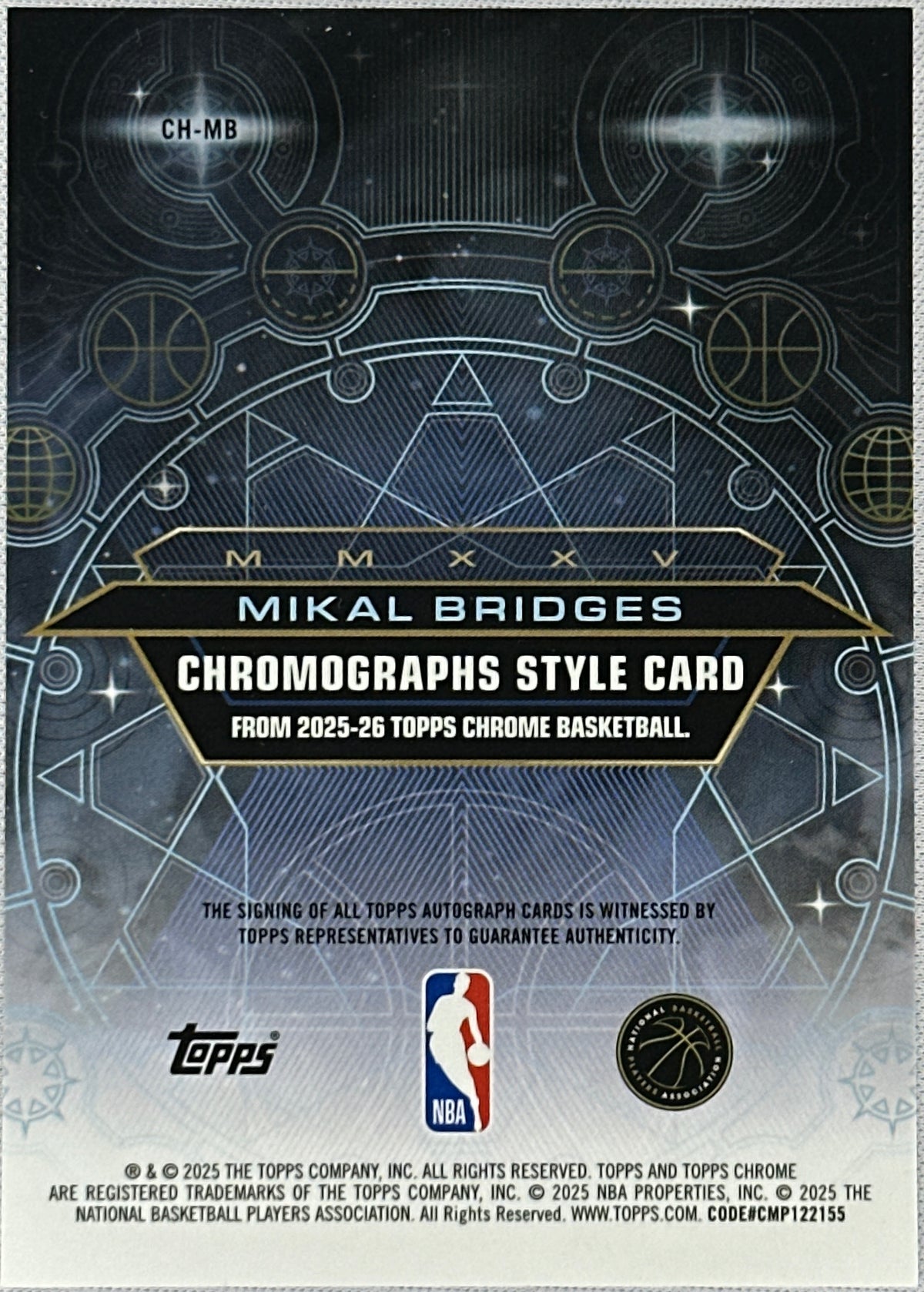 2025 Topps Chrome Mikal Bridges Purple Refractor Auto /75 #CH-MB-2