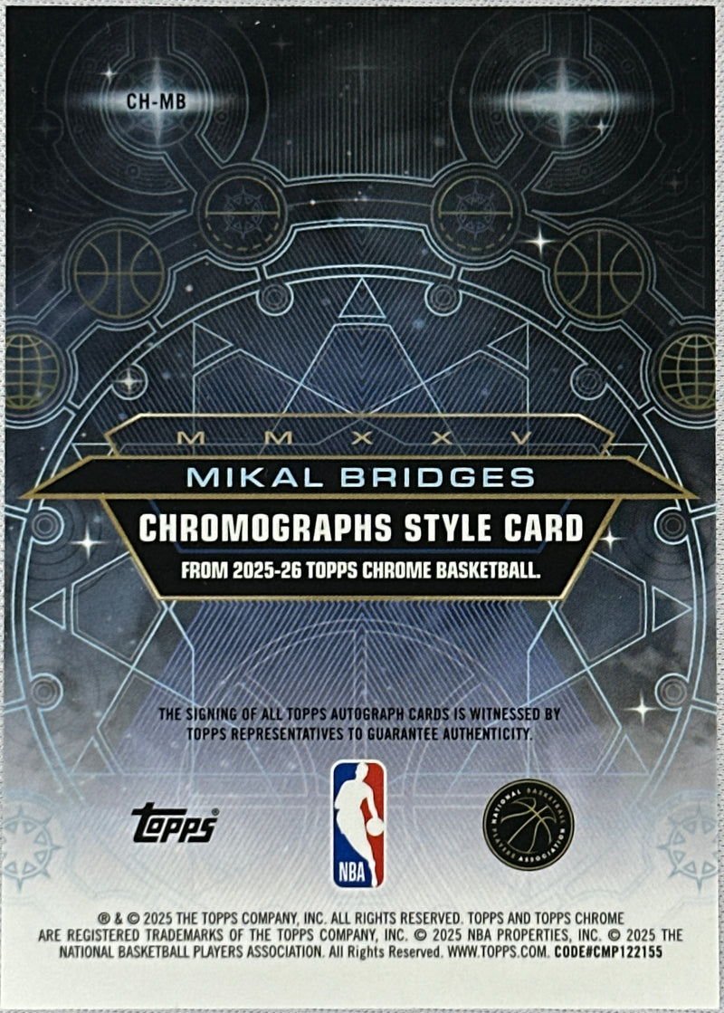 2025 Topps Chrome Mikal Bridges Purple Refractor Auto /75 #CH-MB-2