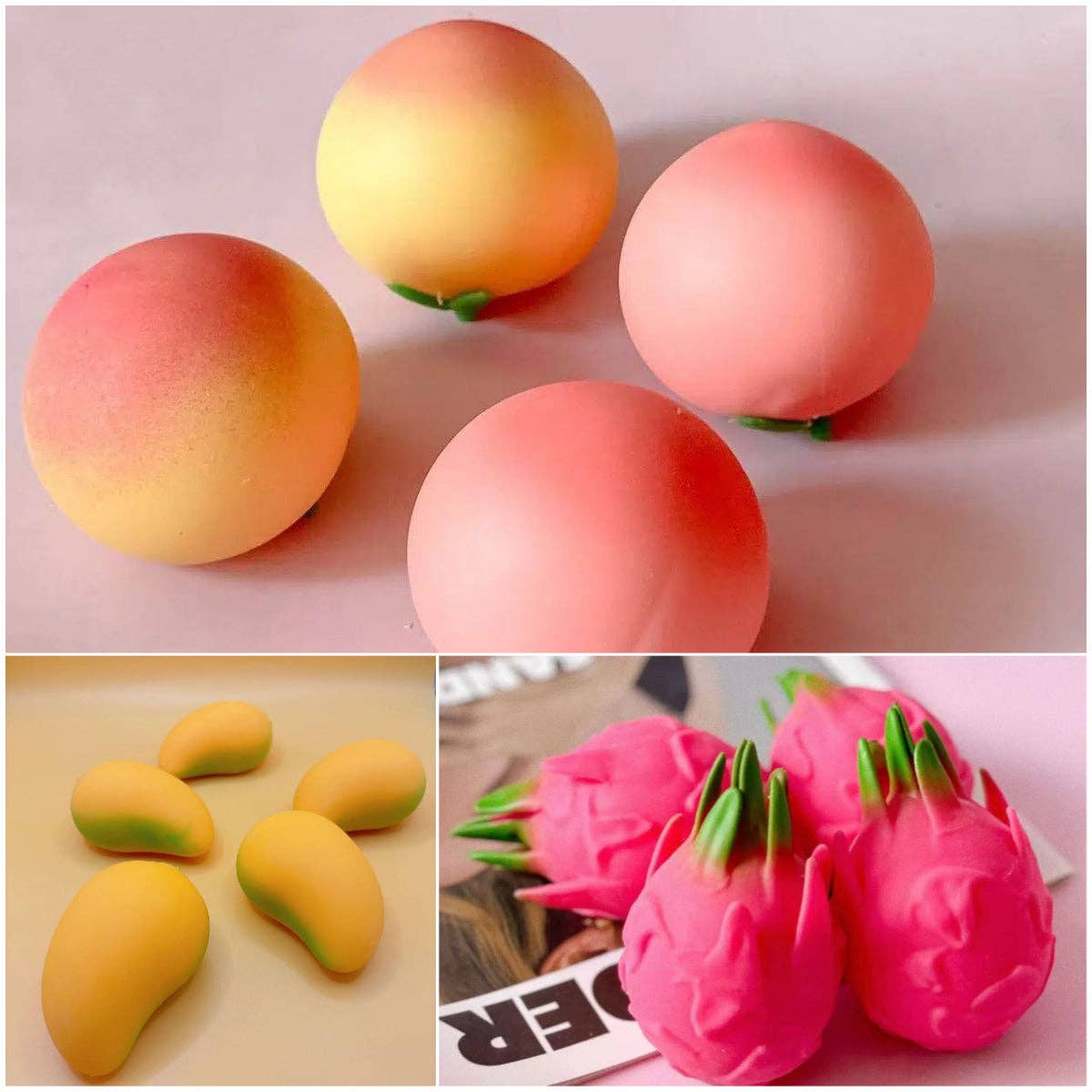 Simulation Fruit Mango Peach Dragon Fruit Squishy Slow Rising Stress Relief Squeeze Toy: Mango / 1 pc-2