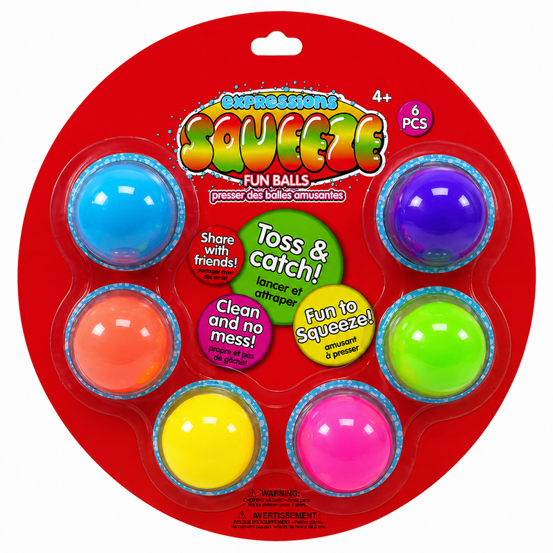 Expressions Rainbow Squeeze Ball Fidget Toys (6pc) – Colorful Stress Relief Sensory Squishy Set-1