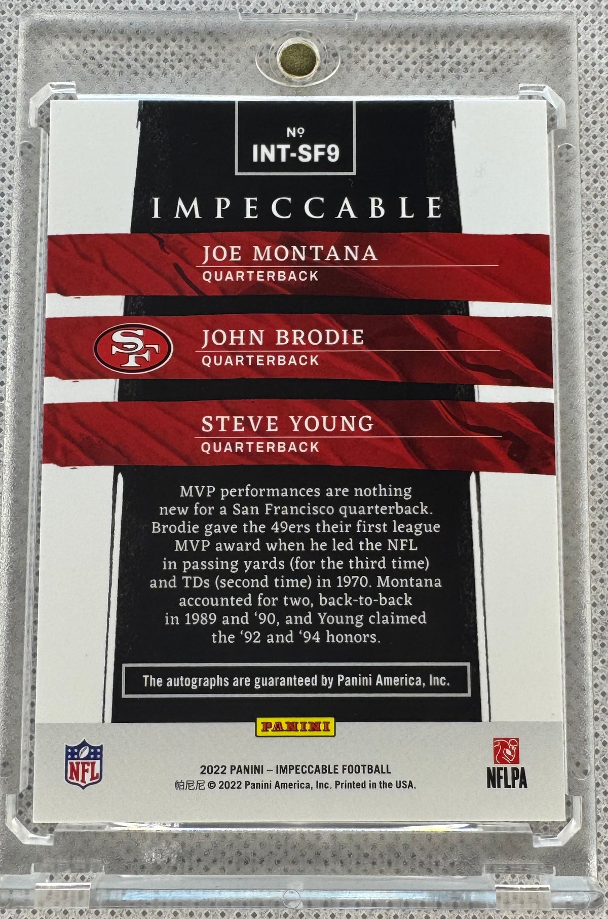 2022 impeccable Joe Montana John Brody Steve Young Triple Auto INT-SF9-2