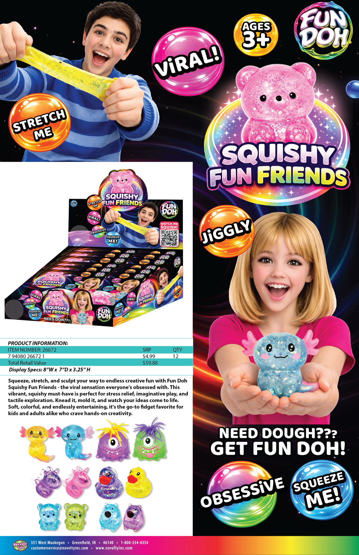 Fun Doh Squishy Gummy Fidget Toy NEW Variety - 12/Display-3