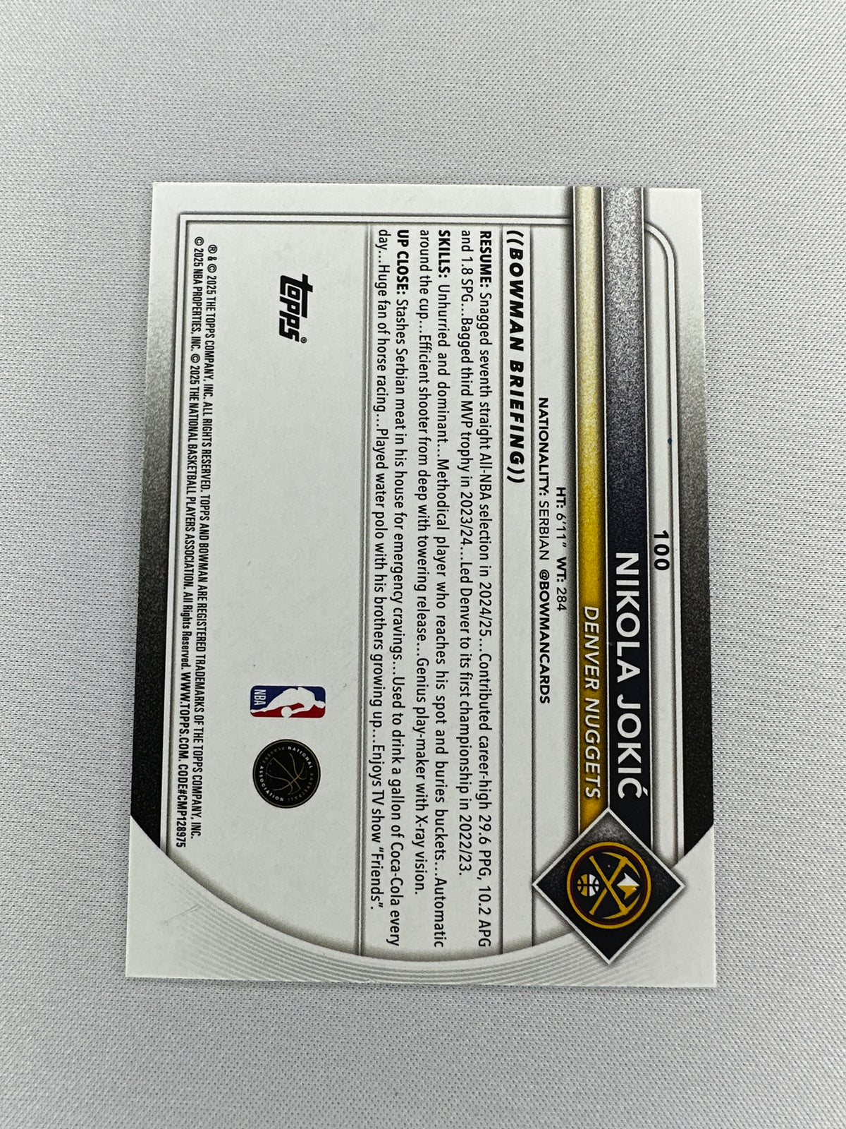 2025 Topps Bowman Nikola Jokic #100 /99-2