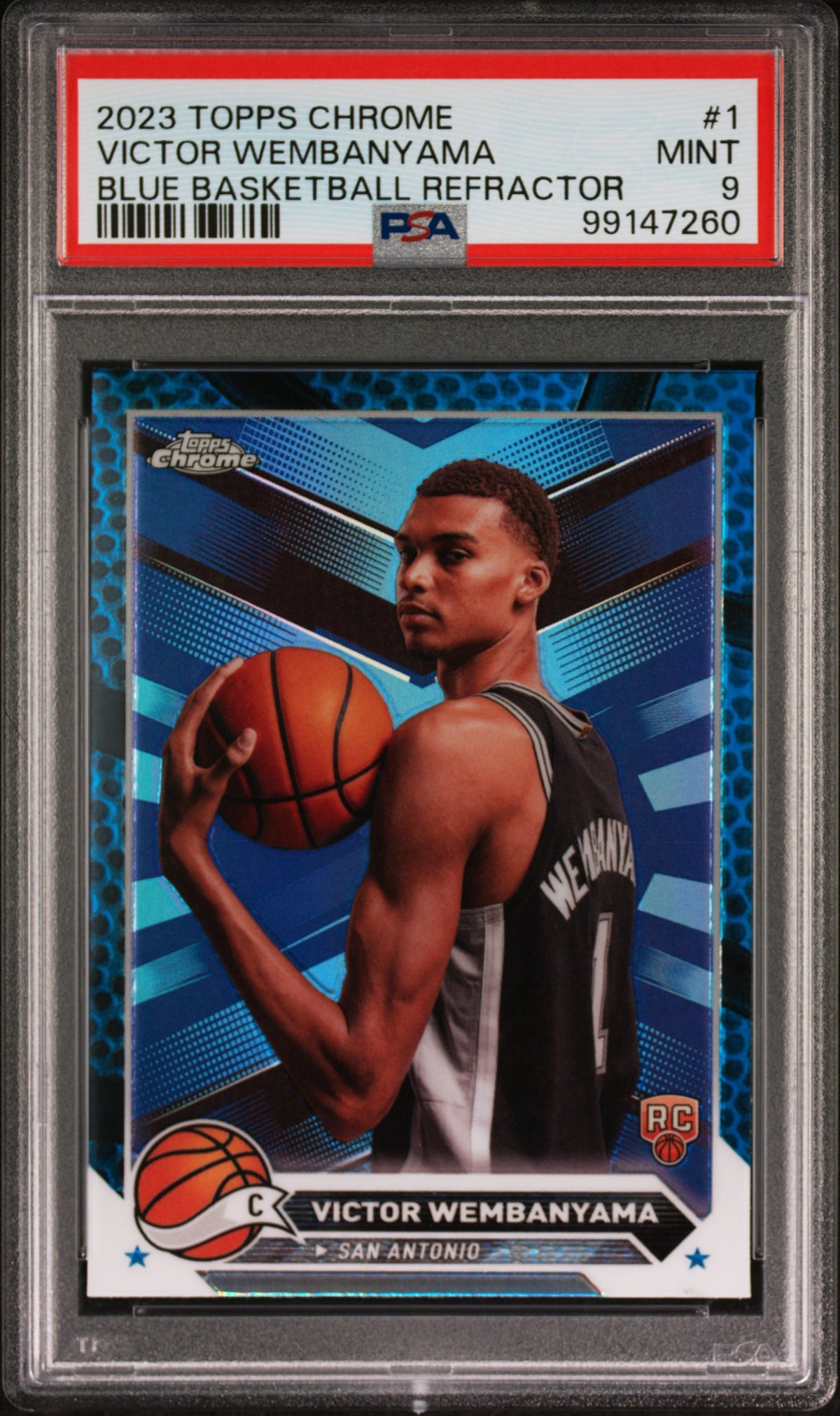 2023 Topps Chrome Victor Wembanyama 1 Blue Basketball Refractor PSA 9