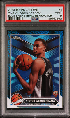 2023 Topps Chrome Victor Wembanyama 1 Blue Basketball Refractor PSA 9-1