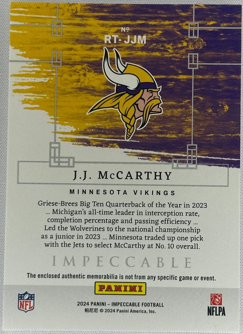 2024 Impeccable J.J. McCarthy Rookie Towels RC /25 #RT-JJM-2