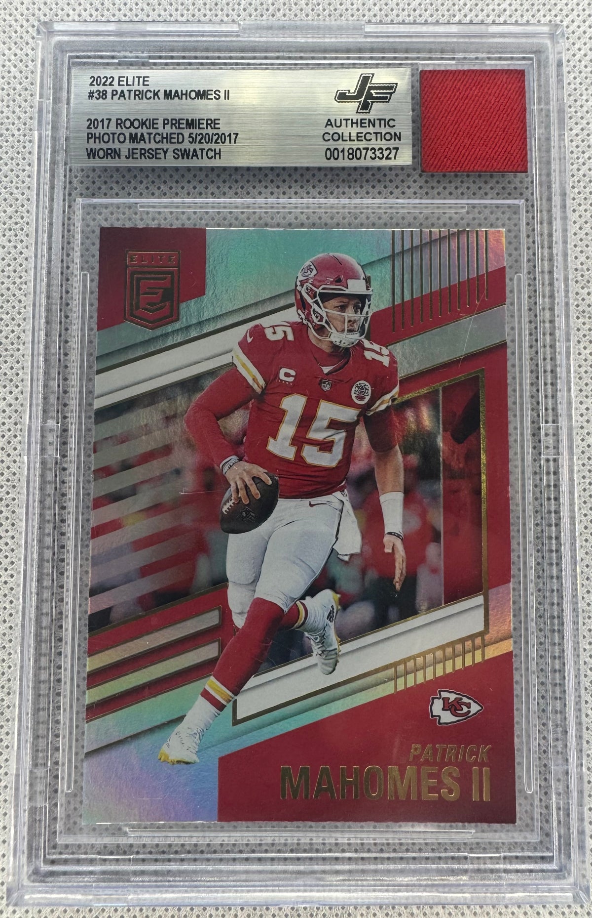 2022 Elite Patrick Mahomes 38￼ Jersey Fusion Beckett Authentic Collection Worn Jersey Swatch