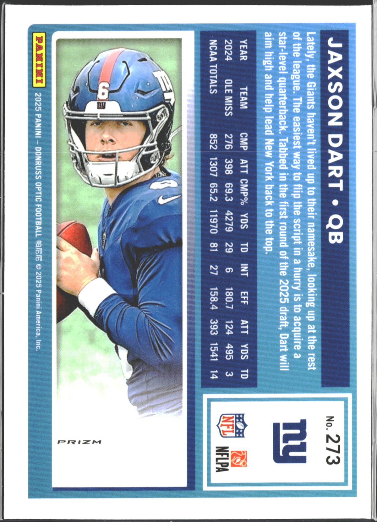 2025 Donruss Optic Jaxson Dart Holo RC #273-2