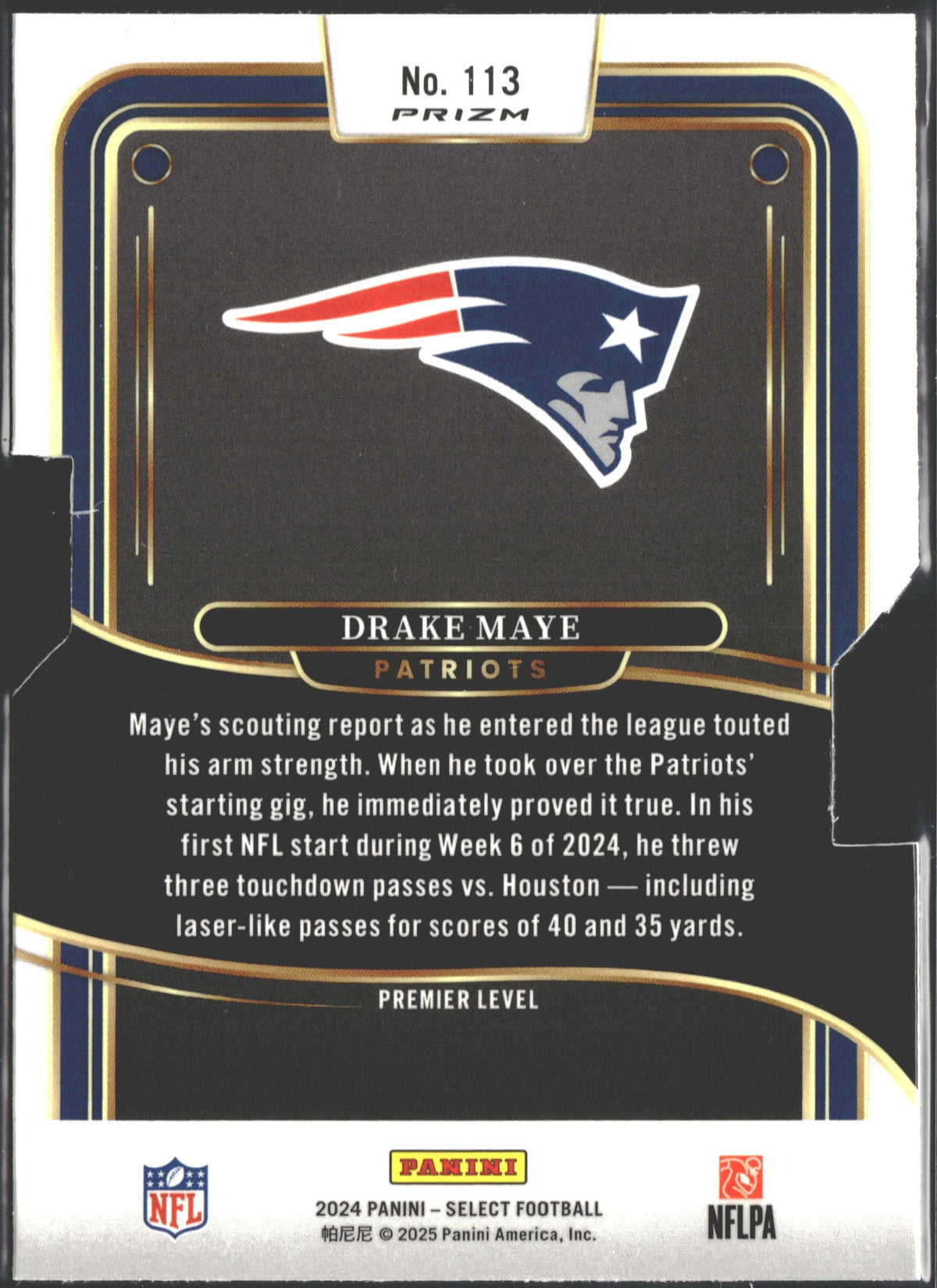 2024 Panini Select Drake Maye Silver Prizm Die Cut RC #113-2