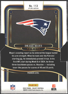 2024 Panini Select Drake Maye Silver Prizm Die Cut RC #113-2