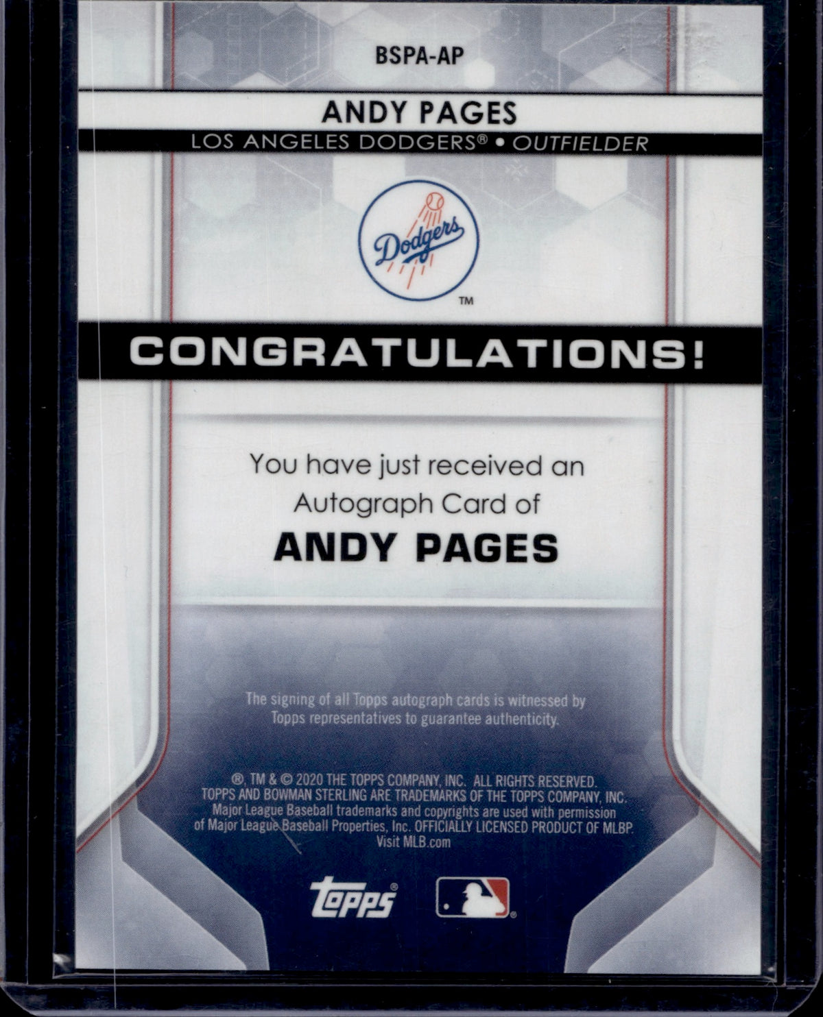 2020 Bowman Sterling Andy Pages Auto #BSPA-AP-2