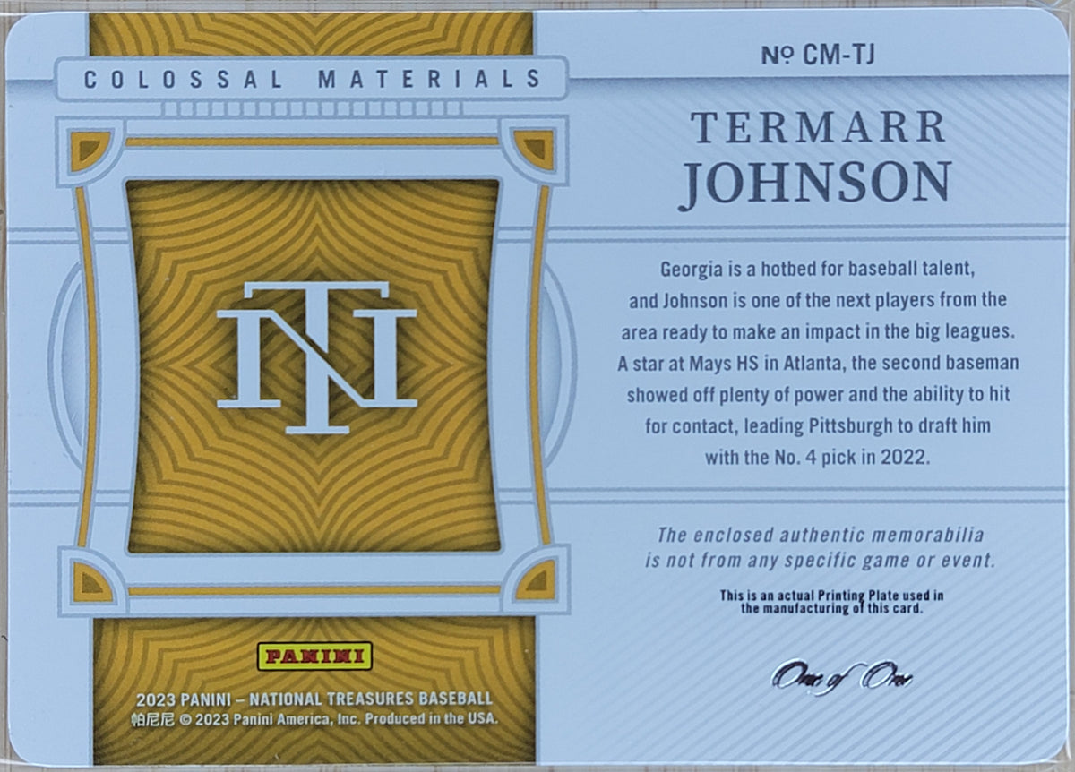 2023 Panini National Treasures Termarr Johnson Colossal Materials Printing Plates Yellow 1/1 #CM-TJ-2