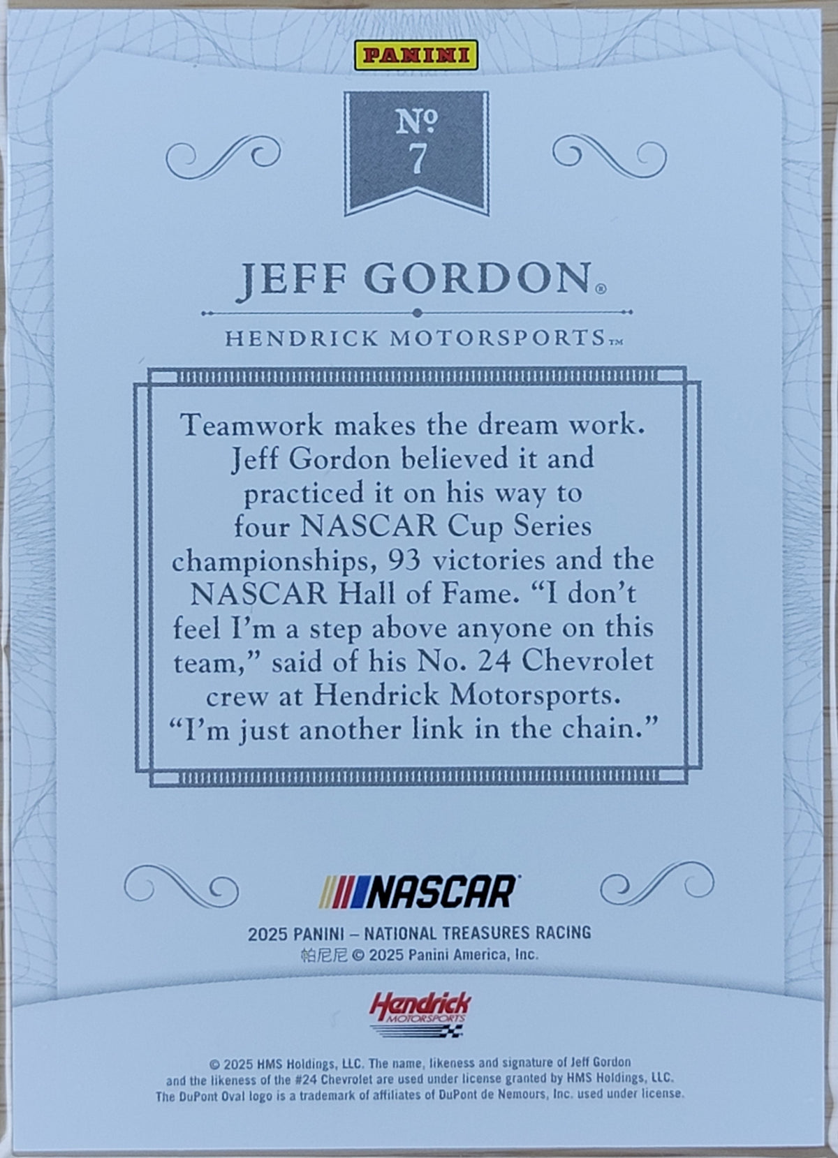 2025 Panini National Treasures Jeff Gordon 2016 Throwback #/35 #7-2