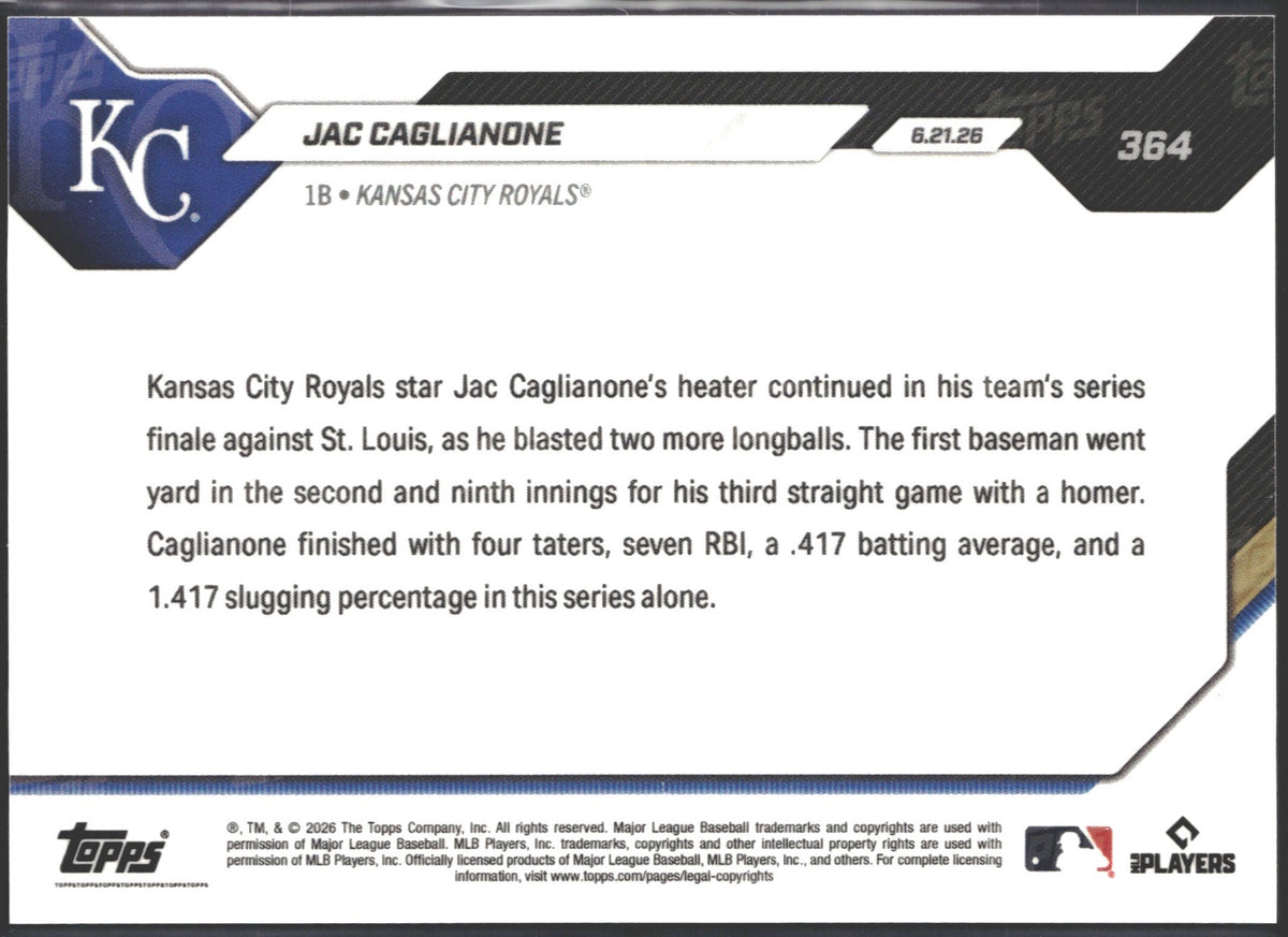2026 Topps Now Jac Caglianone Orange Foil #/25 #364-2