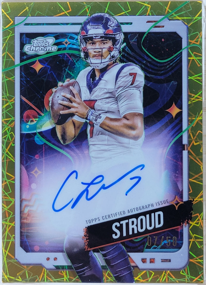 2024 Topps Cosmic Chrome CJ Stroud Cosmic Chrome Auto Gold Interstellar Refractor #/50 AU #CCA-CJS-1