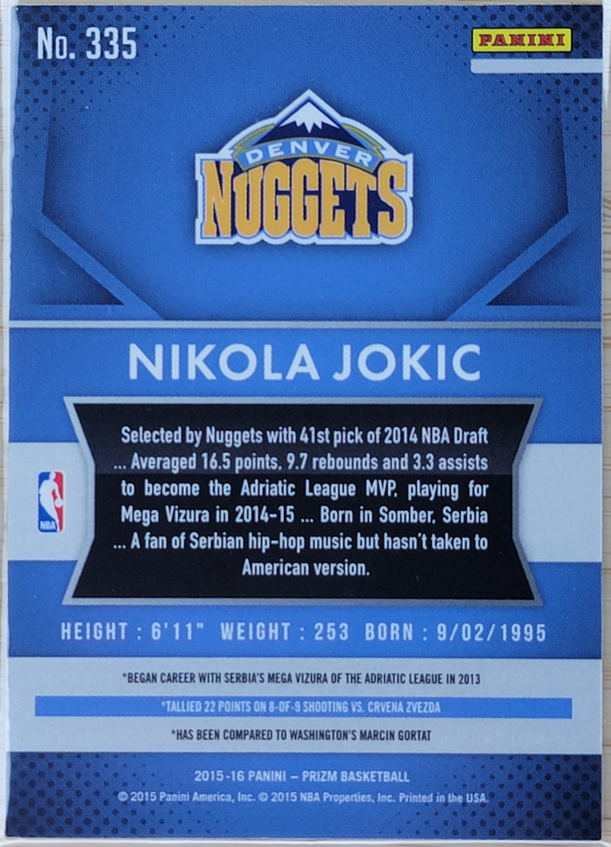 2015-16 Panini Prizm Nikola Jokic Silver RC #335-2