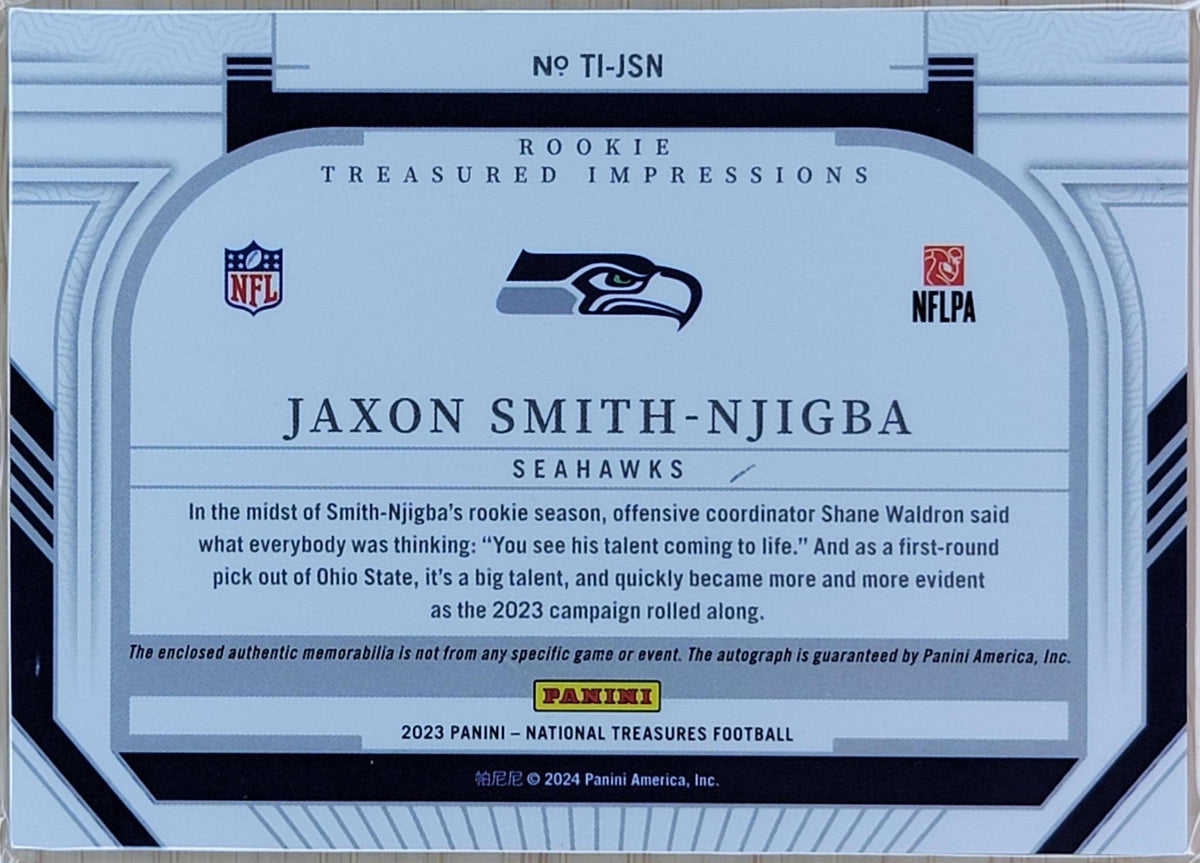 2023 Panini National Treasures Jaxon Smith-Njigba Rookie Treasured Impressions #/99 AU #TI-JSN-2