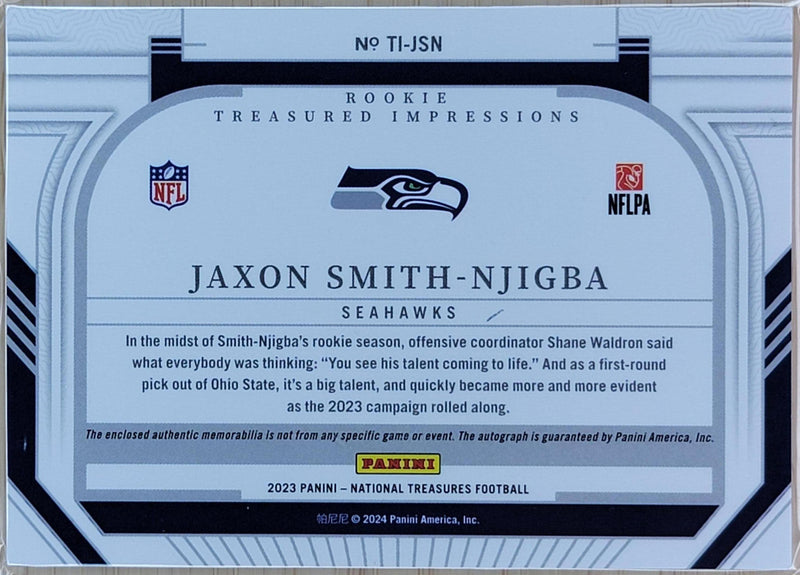 2023 Panini National Treasures Jaxon Smith-Njigba Rookie Treasured Impressions #/99 AU #TI-JSN-2