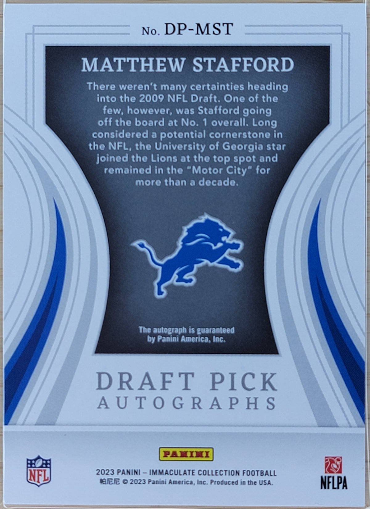 2024 Panini Immaculate Collection Matthew Stafford Immaculate Draft Pick Autographs #/25 AU #DP-MST-2