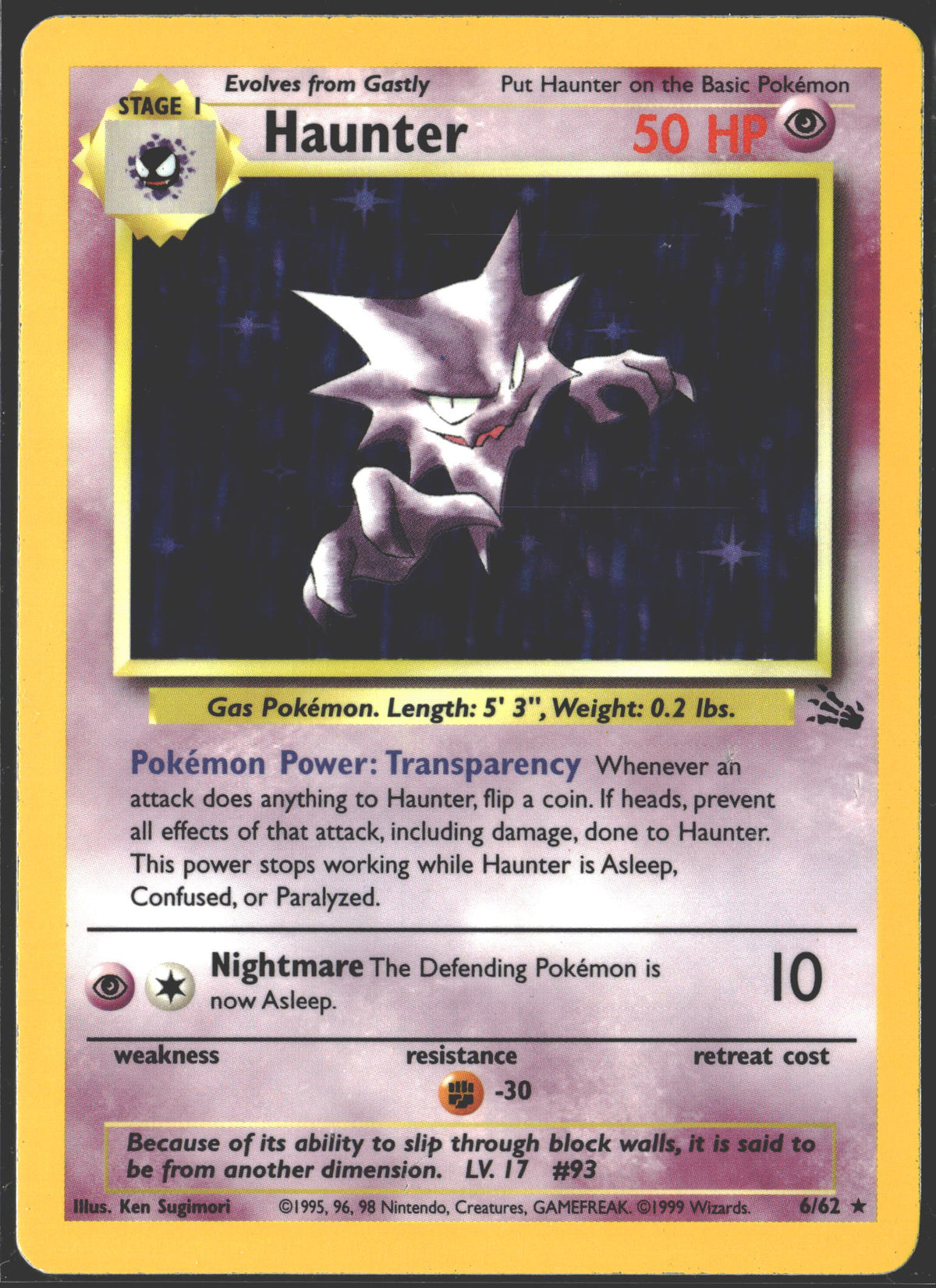 1999 Haunter Holo Fossil 6/62-1